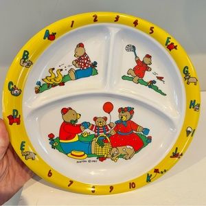 Vintage Marika Kids’ Sectioned Bears Alphabet Number Plastic Plate Portioned 80s